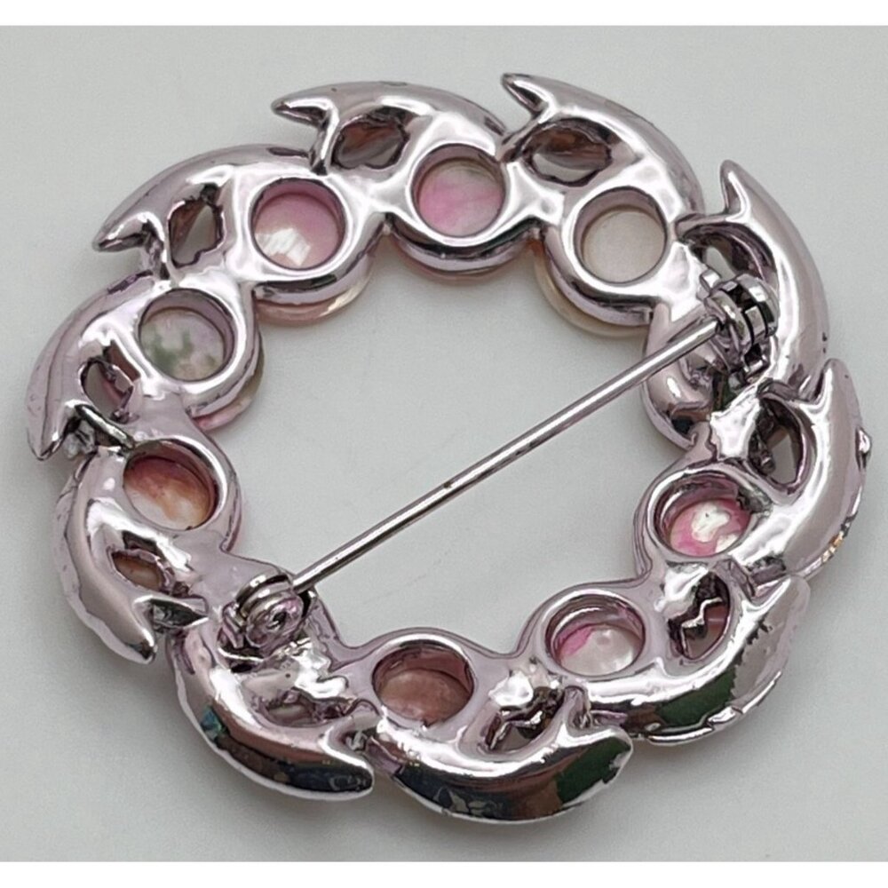 Vintage Faux Pink Pearl Wreath Brooch Pin Circles - Picture 2 of 6